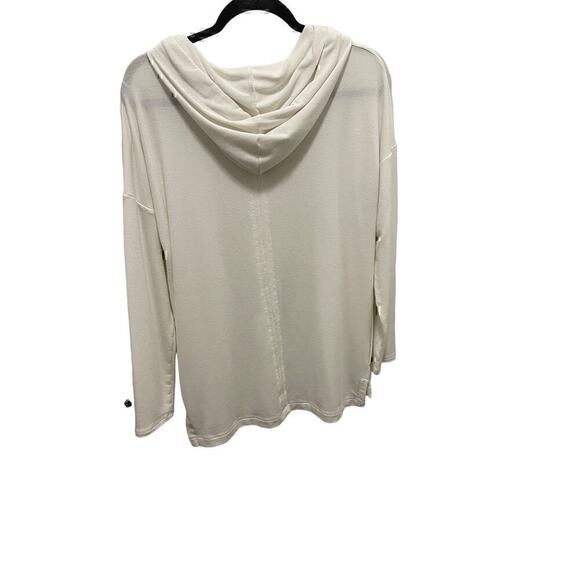 Hoodie White Slouchy Lightweight drop shoulder high low hem pockets Size S/P - Picture 2 of 9